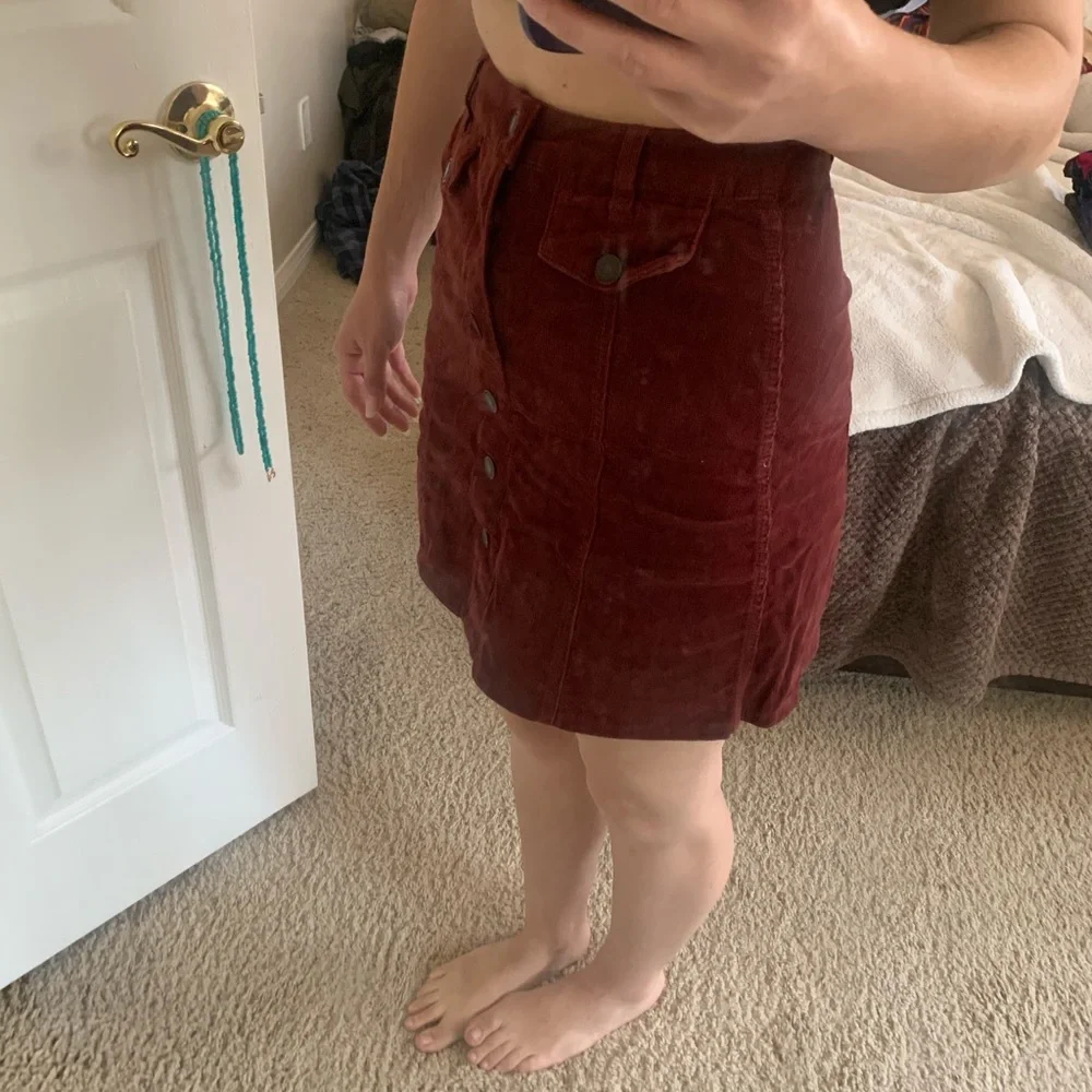 Burgundy corduroy a line mini button up skirt - Picture 5 of 5